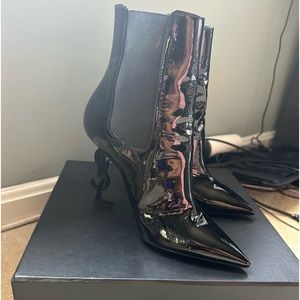 Black patent leather YSL ankle boots